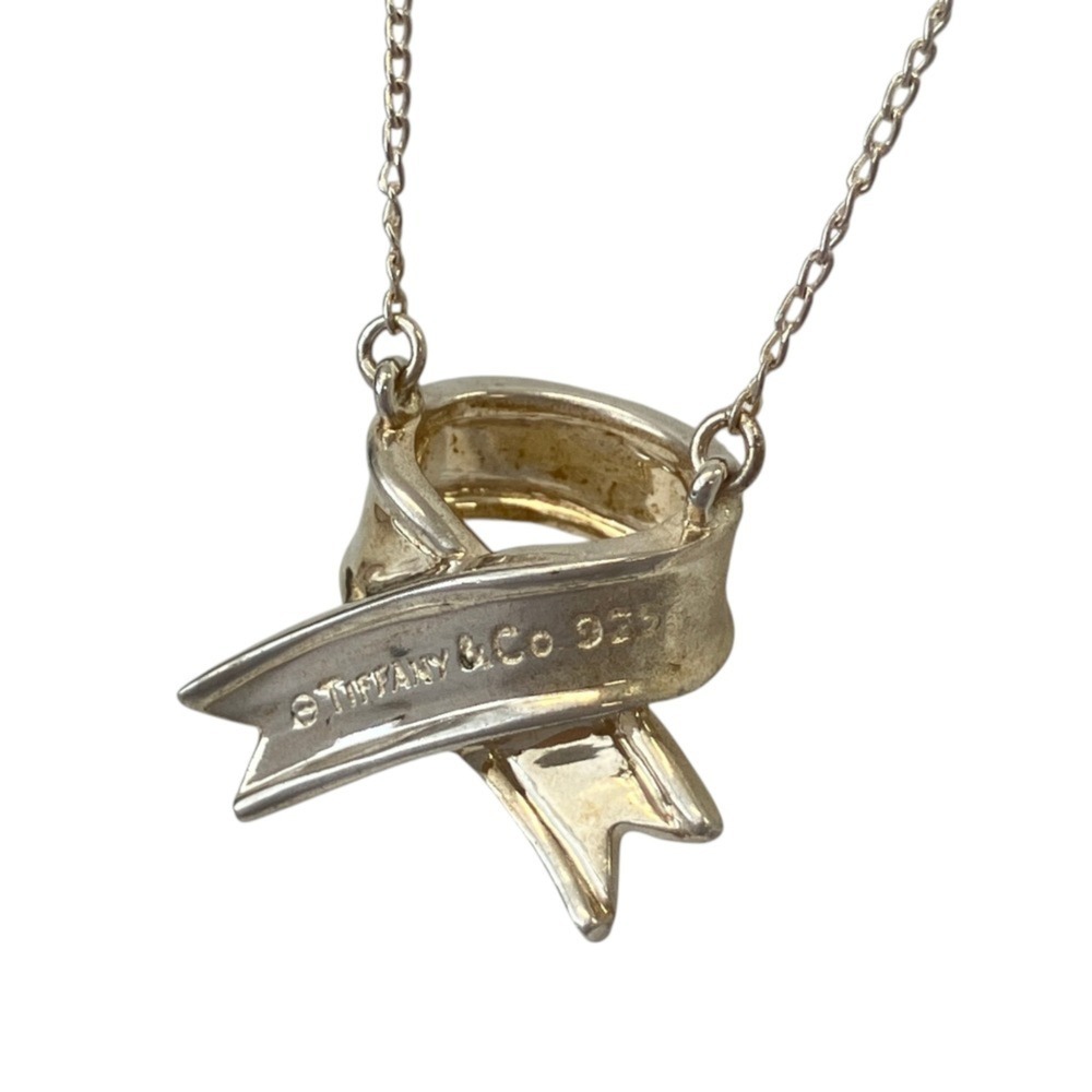 TIFFANY&Co. Tiffany & Co. SV925 Cross Ribbon Bow Necklace, Silver, Women's